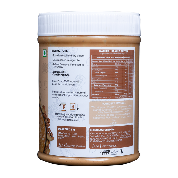 Natural Peanut Butter 1 Kg - Crunchy
